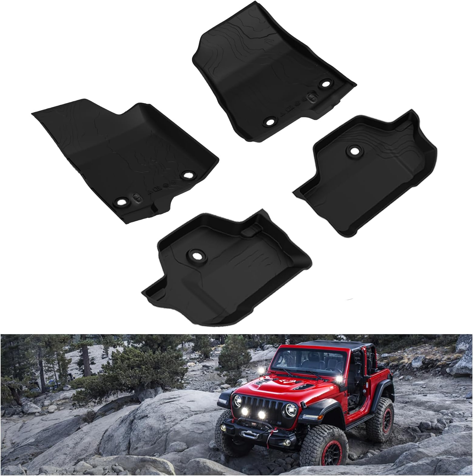 Floor Mats for 2018-2026 Jeep Wrangler JL 2-Door, OEM Replacement 82215202AE, Custom Fit All Weather Car Mats, Heavy Duty TPE Floor Liners, Front & Rear 2 Row, Black