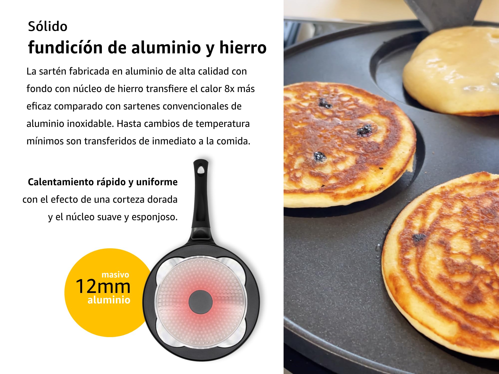 endusor sartén tortitas y pancakes | Sarten de 26cm de diametro con 4 hoyos y protección antiadherente | Todo Tipo de Cocinas e Inducción | Sartén divida para huevos fritos panqueques trotillas