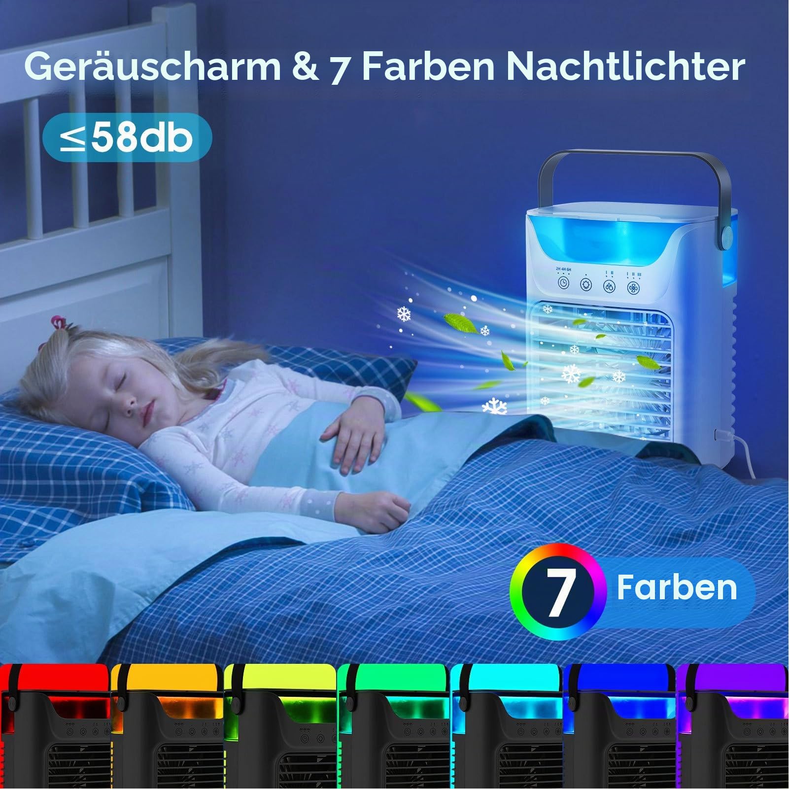 Tragbare Klimaanlagen, Luftkühler Luftbefeuchter mit Wassertank und Kaltnebel, Kühlventilator Unterstützung Automatisches Timing für Home Office Zimmer