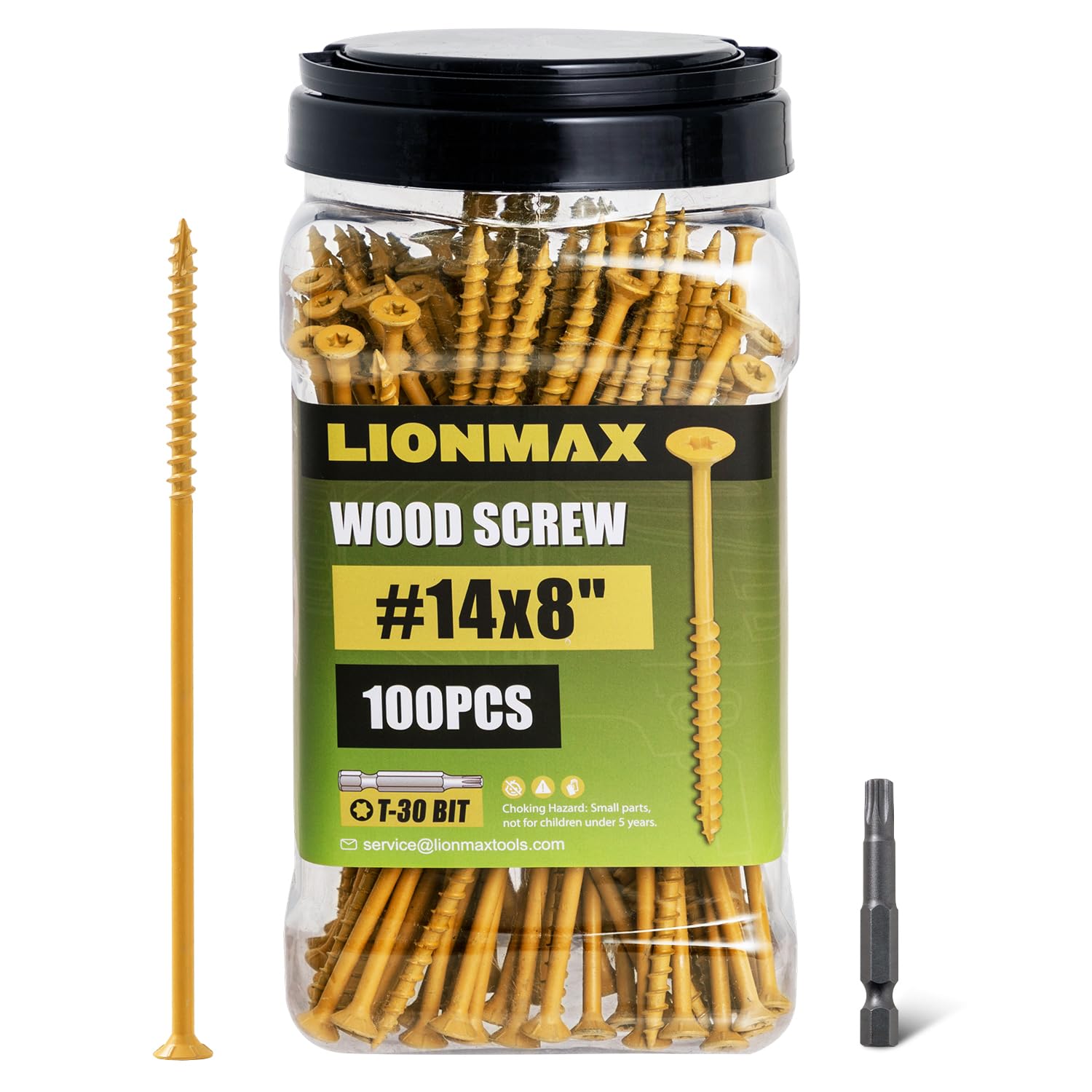 LIONMAX Deck Screws #14 x8 Inch, 100 PCS, Long Wood Screw, Rust Resistant, Exterior Epoxy Coated for Outdoor Decking, Torx/Star Drive Head, T30 Star