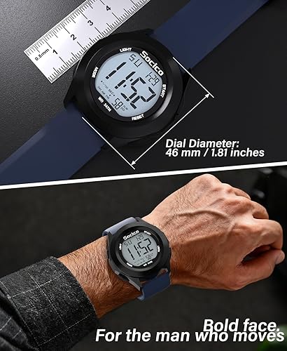 Miniatura 2 de SOCICO Reloj digital para hombre, deportivo, impermeable, para exteriores, con gran esfera, relojes militares, con cronómetro, luz de fondo, alarma,