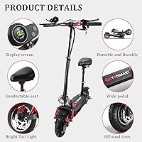 Vista 5 de Patinete eléctrico con asiento, scooter eléctrico para adultos, velocidad del motor de 800 W, 25 MPH y rango de 18 millas E-Scooter, neumáticos