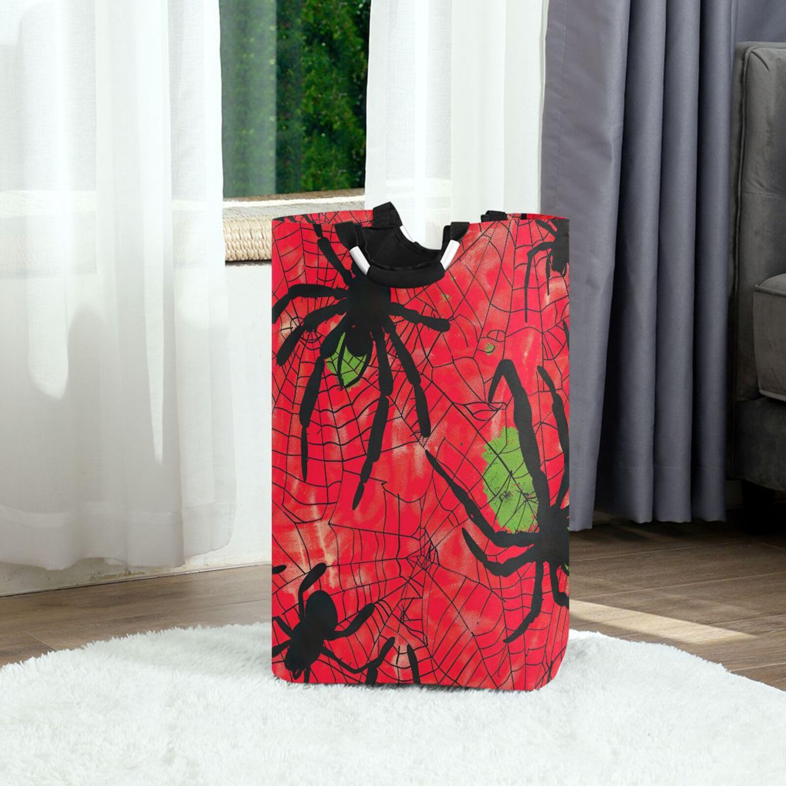 Jihqo Laundry Hamper Basket Halloween Horror Spiderwebs Collapsible Nursery Storage Bin Waterproof Clothing Baskets for Home Bedroom Bathroom Washing Room