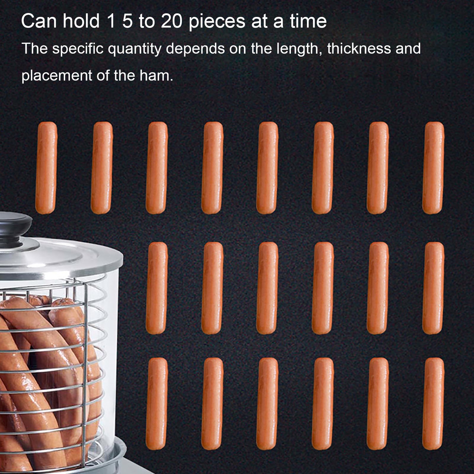 ERoomQ 458w Electric Sausage Grill Cooker Machine,4 Heating Spits,Heating Aluminum Rod,w/Temperature Control + Detachable Glass Cover