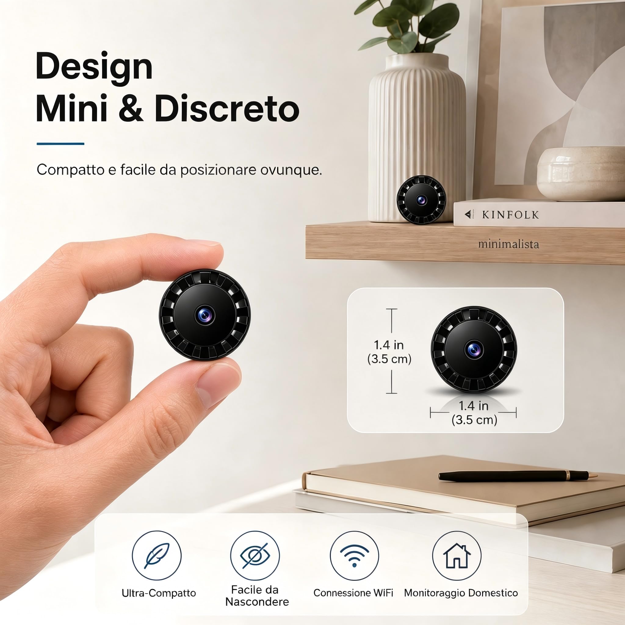 Mini Telecamera Spia WiFi Interno/Esterno, Videocamera Sorveglianza 1080P, Visione Notturna, Rilevamento di Movimento, Controllo Remoto Con App per Casa/Bambini A/Y (Black, Mini 4 PCS)