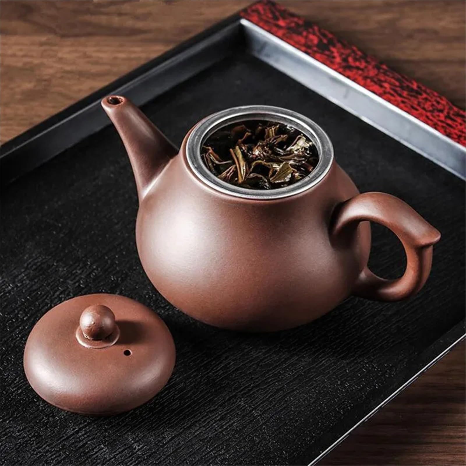 Tetera de arcilla morada, tetera de gran capacidad, olla individual con filtro de acero inoxidable integrado (marrón)