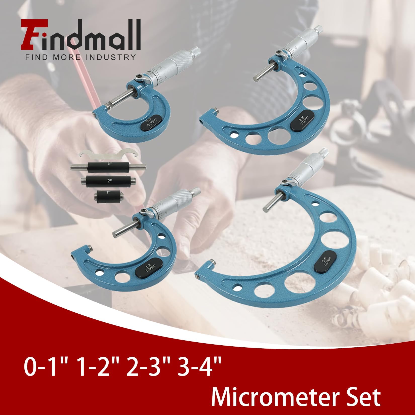 4 Stück 0-100 mm 0,01 mm Mikrometer-Set, Präzisionskarbid