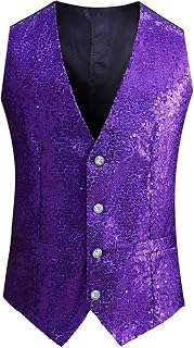 Chaleco de lentejuelas para hombre, ajustado, chaleco de fiesta, chaleco brillante para bodas, bailes de graduación de los años 80 y 90, club de eventos, chaleco de esmoquin con cuello en V, chaleco