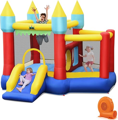 BOUNTECH Casa inflable de rebote para niños de 5 a 12 años, para fiestas en interiores y exteriores, con soplador de 550 W, área de salto, piscina