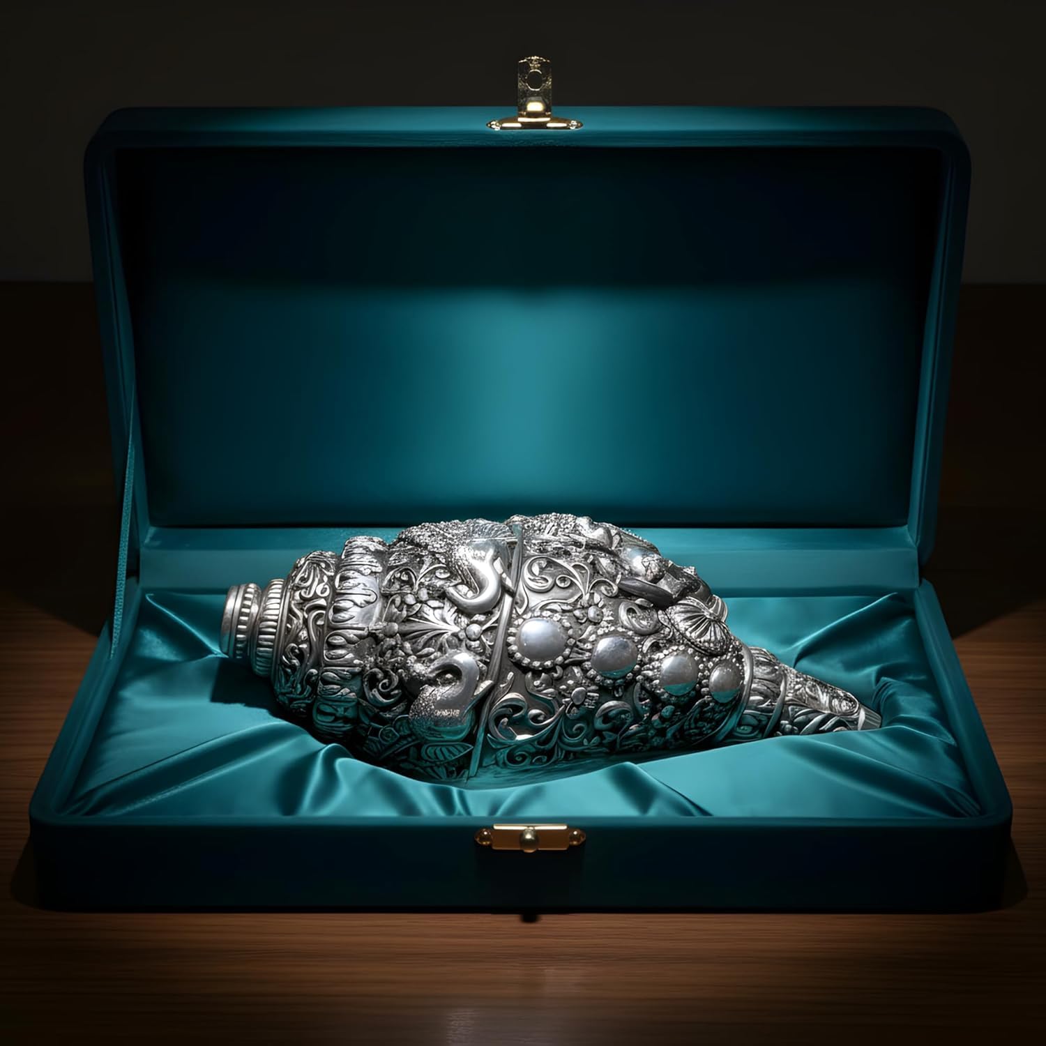 Dev Aastha Silver Plated Ganesh Shankh Idol 5.2 Inch | Lord Ganesha Conch Showpiece for Pooja Room, Home Decor & Office Desk | Vastu Gift Item for Housewarming