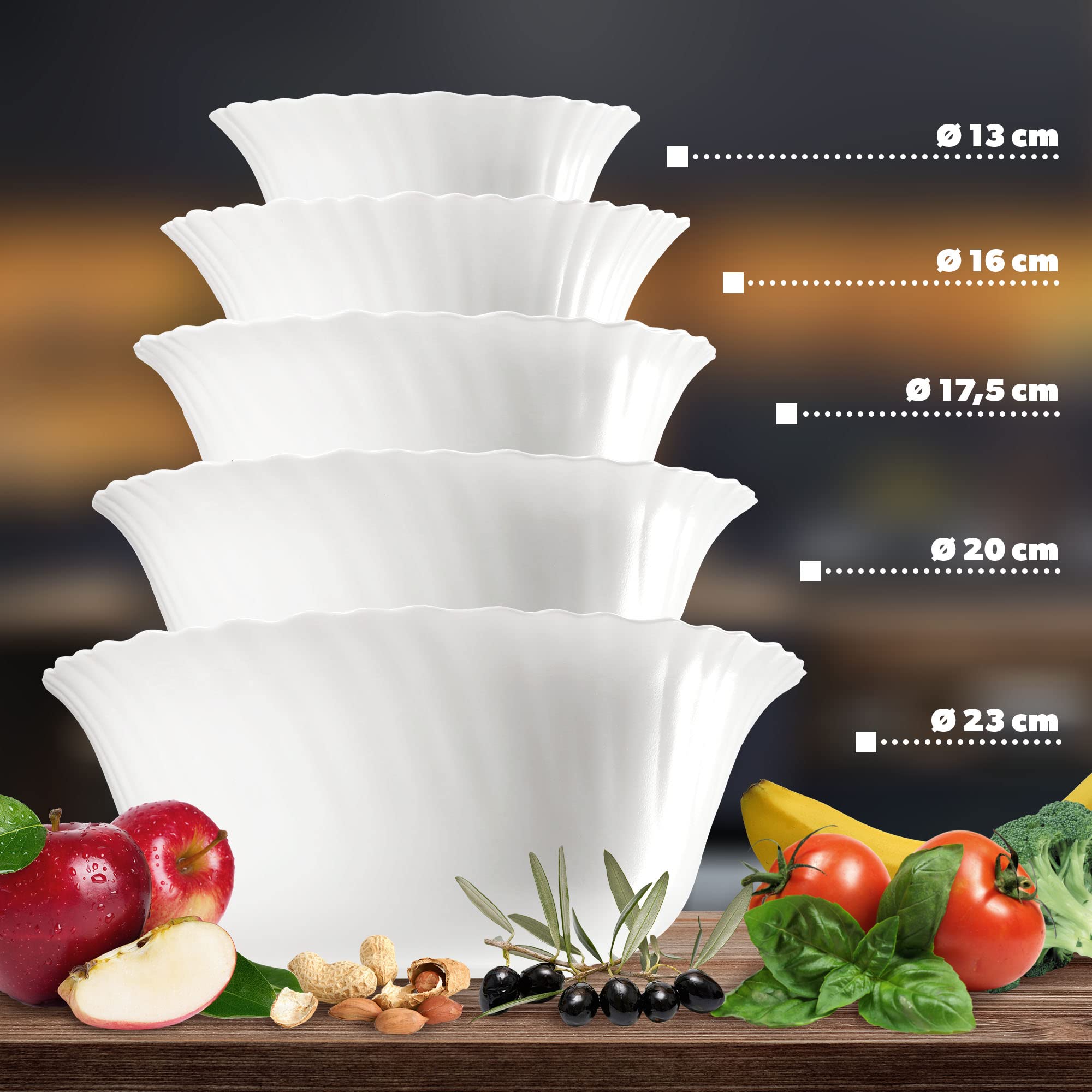 KADAX Ciotola ∅ 23 cm, set da 6 pezzi, ciotola in vetro temperato, ciotola per frutta, insalata, ciotola per dessert, ciotola per cereali, ciotola per zuppa, ciotola per snack, lavabile in