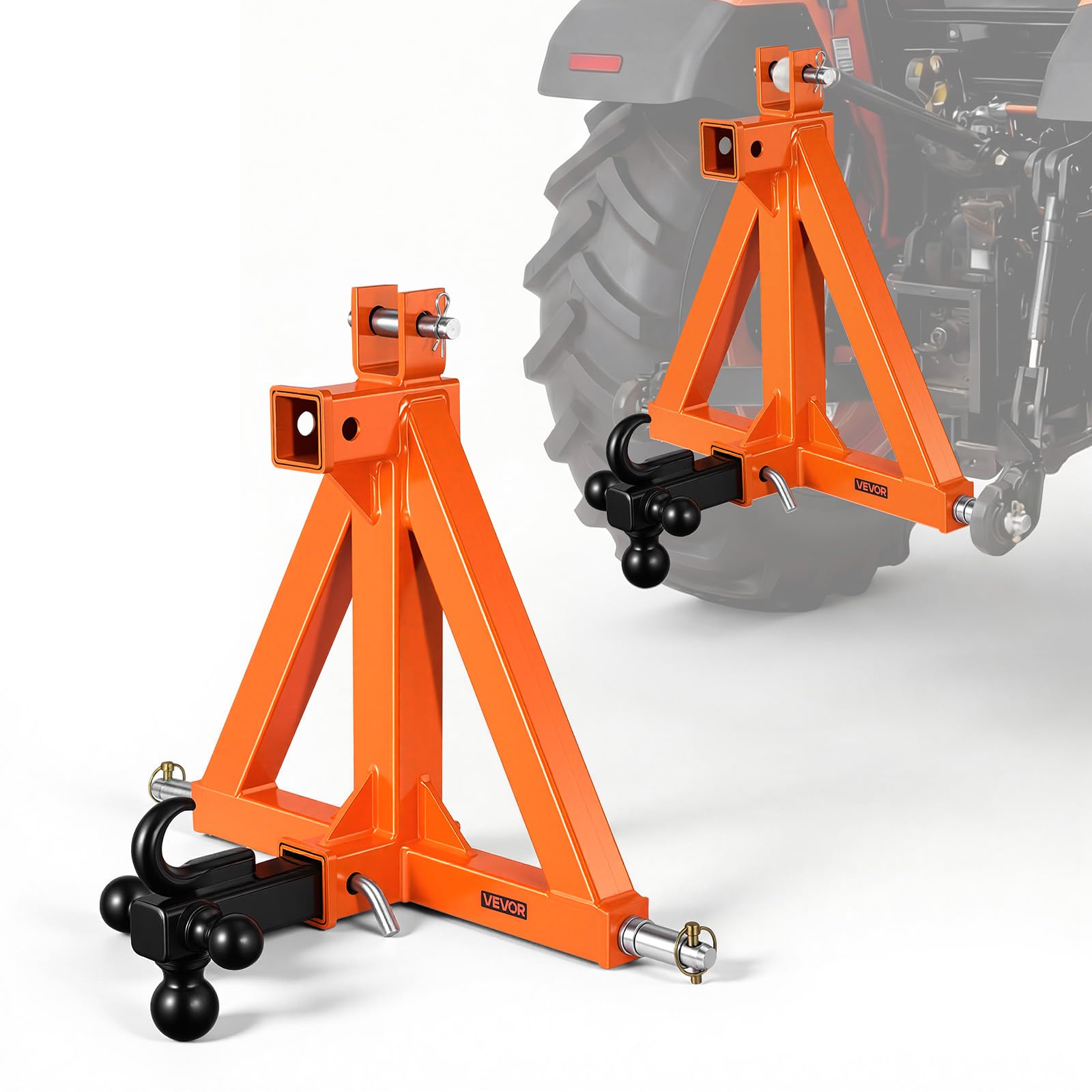 VEVOR Enganche de Remolque de 3 Puntos, Boca de 508 mm, Adaptador de Acoplamiento con Gancho y Bolas de Remolque, para Tractores de Categoría 1 Kubota Mahindra Ford Yanmar John Deere Massey Ferguson