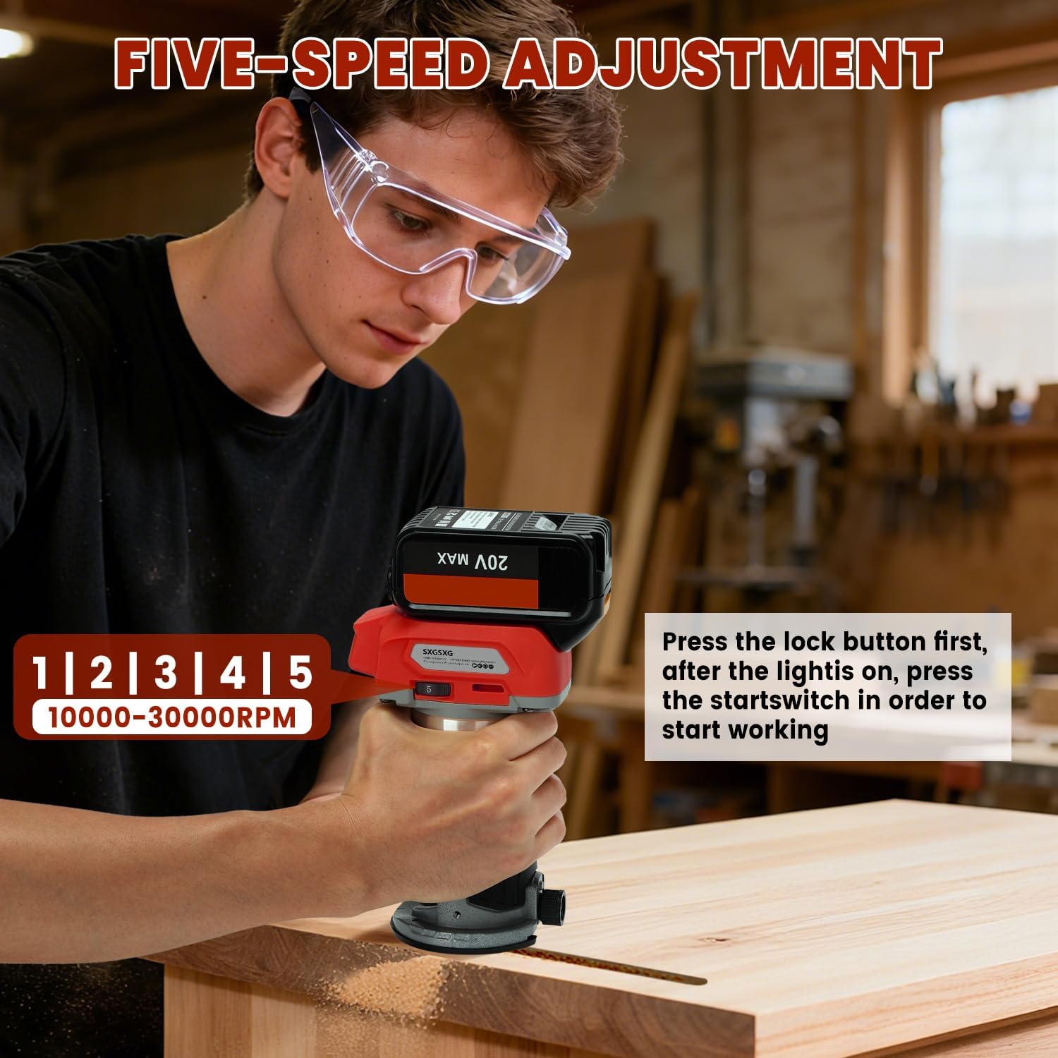 Wood Router with Milwaukee M18 Battery,Router Too for 800W 30000 RPM，5 Variable Speeds Fixed Base Cordless Router,15PCS 1/4" Router Bits【Battery Not Included】