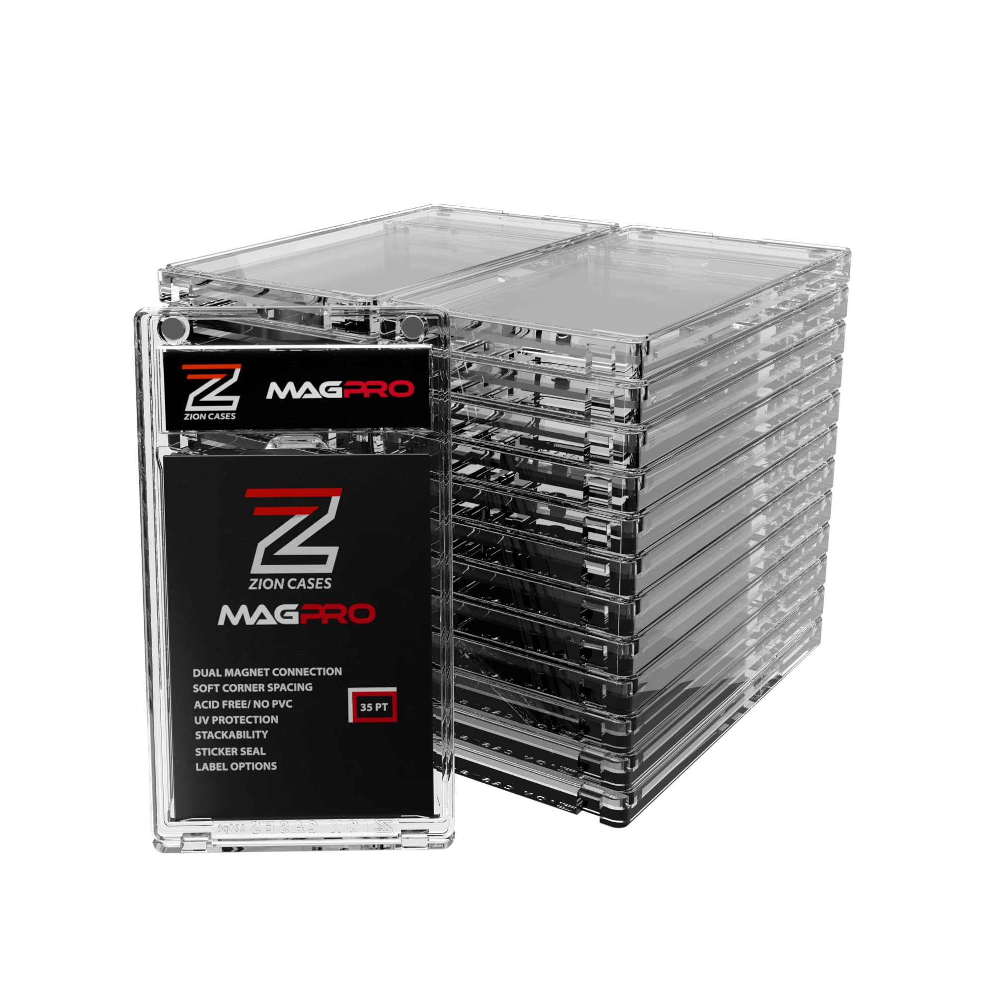 Zion Cases MagPro - Tarjetero magnético de 35 puntos; funda magnética doble para una fuerza de sujeción segura para proteger contra aberturas involuntarias; incluye 25 fundas magnéticas para tarjetas