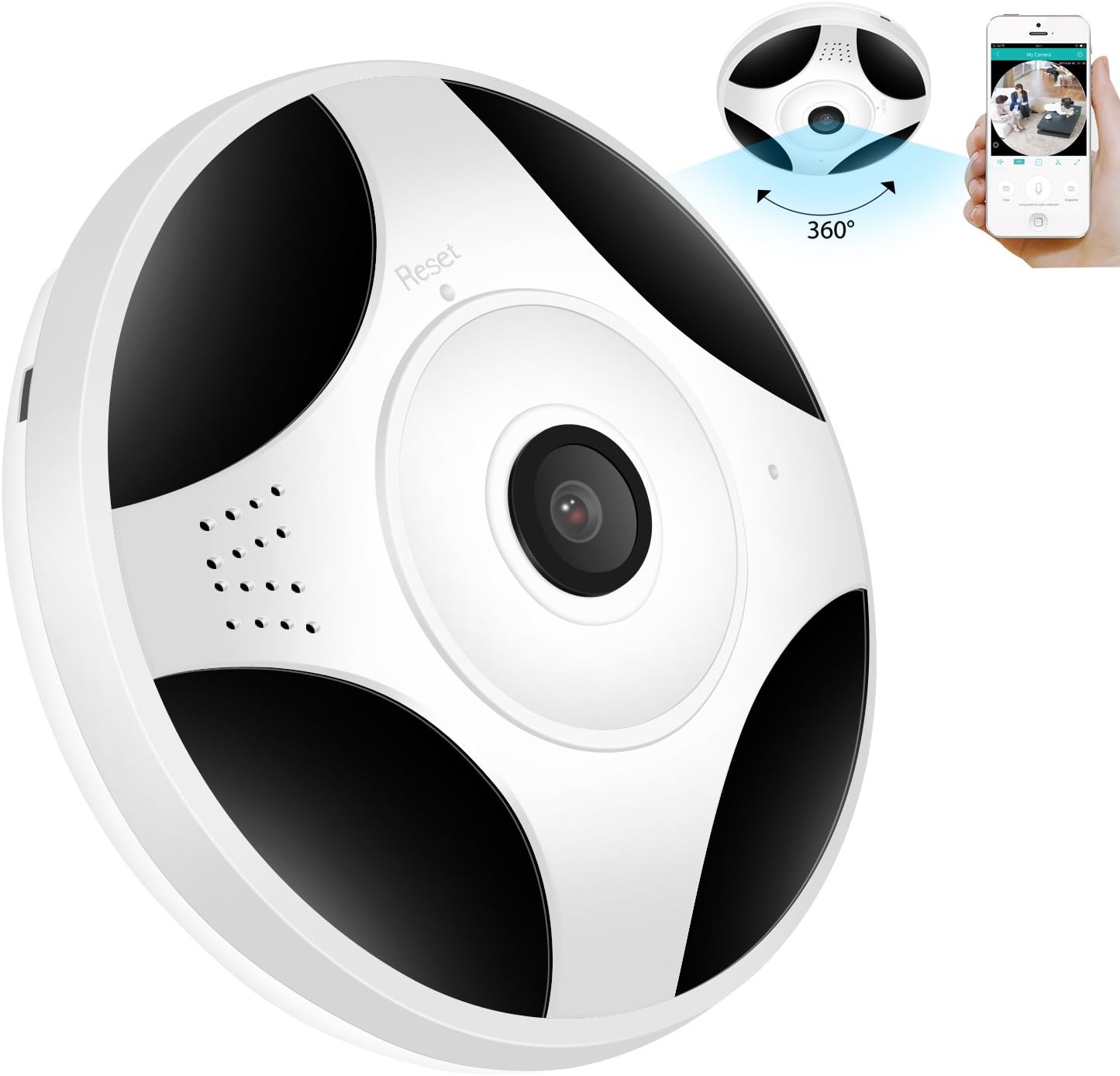 GARUNK Wireless Home Security Camera, HD 960P 360 Degree Panoramic Home Security Camera, Baby Pet Monitor Night Vision Two-Way Audio, Motion Detection Surveillance Camera