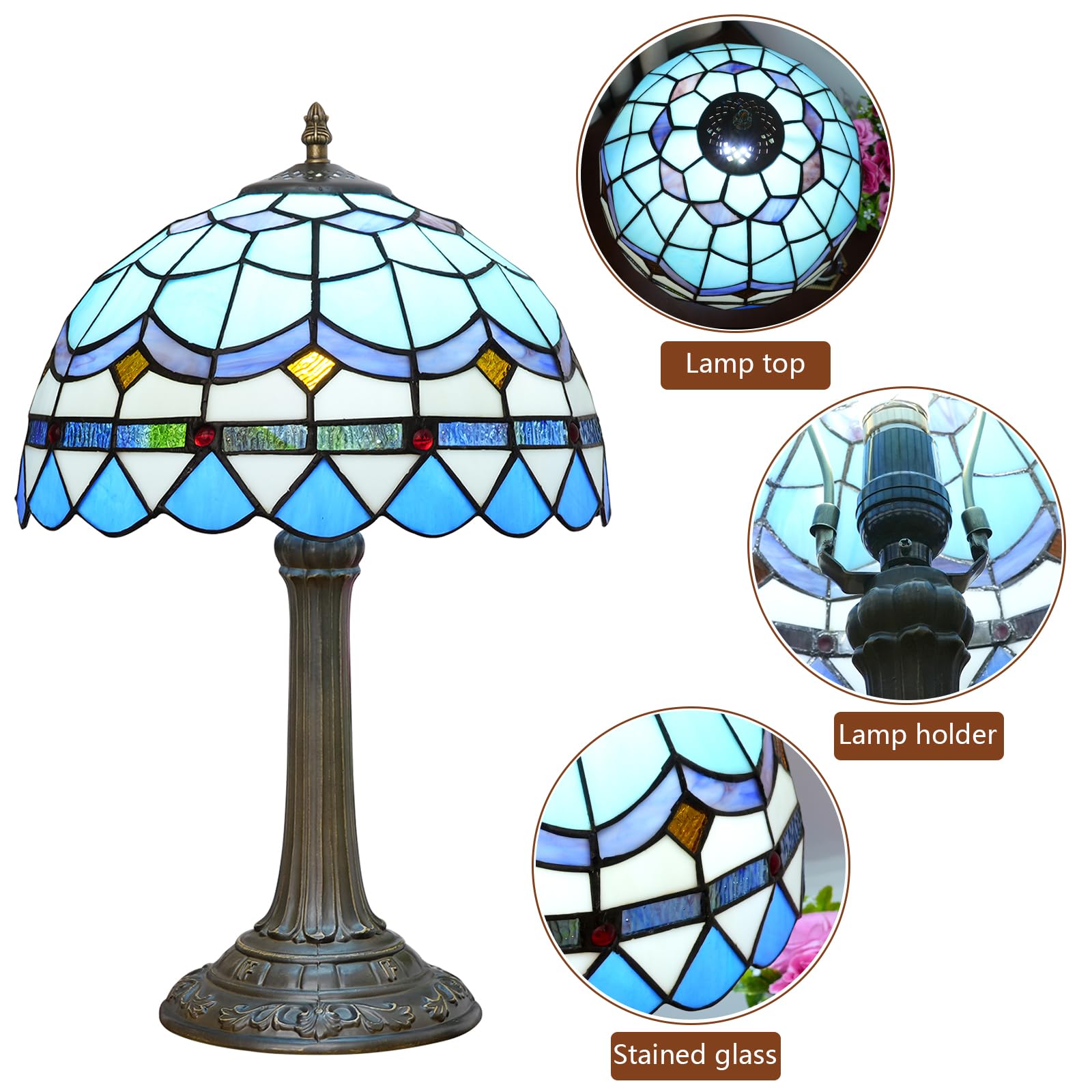 Tiffany lampa stołowa witrażowa lampa śródziemnomorska niebieska sypialnia lampa stołowa lampka do czytania lampka na biurko do salonu biura akademika jadalni dekoracja parapetówka prezent 30 x 30 x