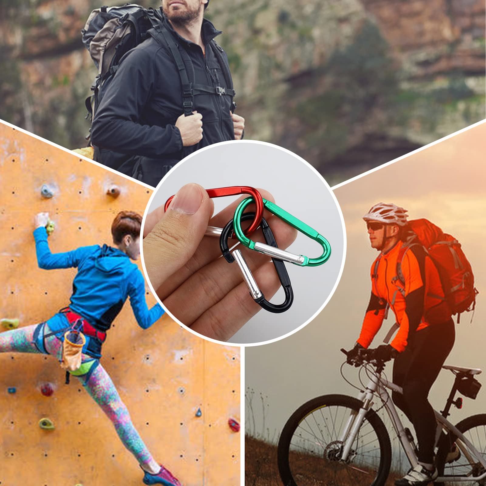 10 Moschettoni Multicolore in Alluminio con Anello a D - Ganci a Scatto con Bloccaggio per Arrampicata, Casa, Campeggio, Pesca, Escursionismo - 5