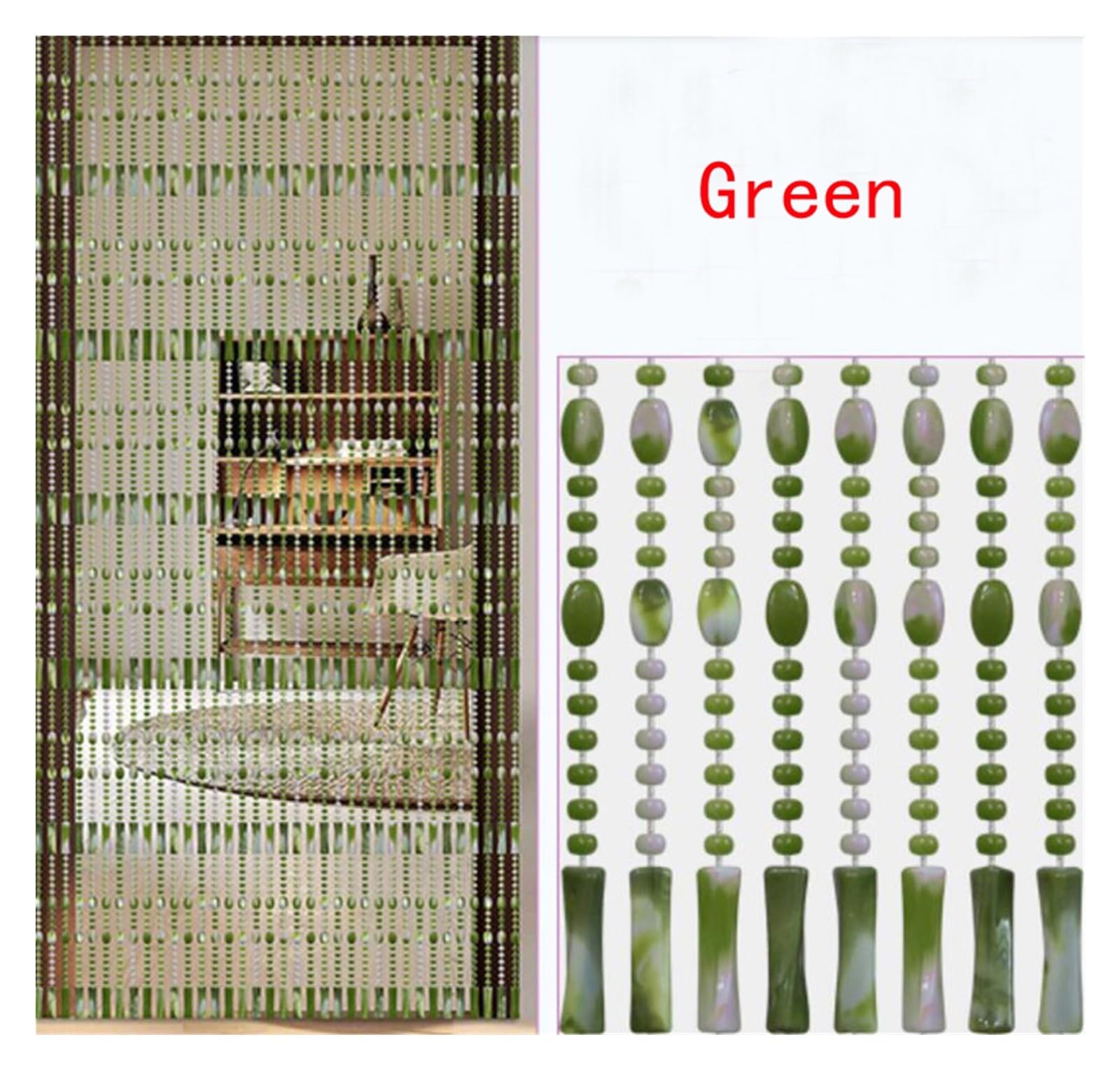 Rideaux de Porte décoration d'intérieur, Ornements séparation Salon, Perle(Green,20 Strings 185cm)