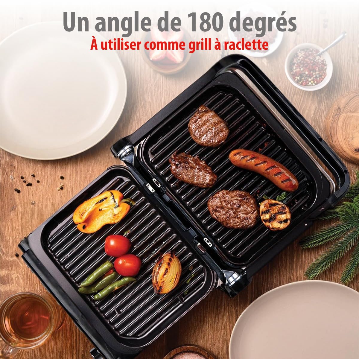 ALPINA - Grill électrique Multi fonction Panini Viande 2100W Minuterie 8 réglages Cuisson intelligente Plaque Anti-adhésive