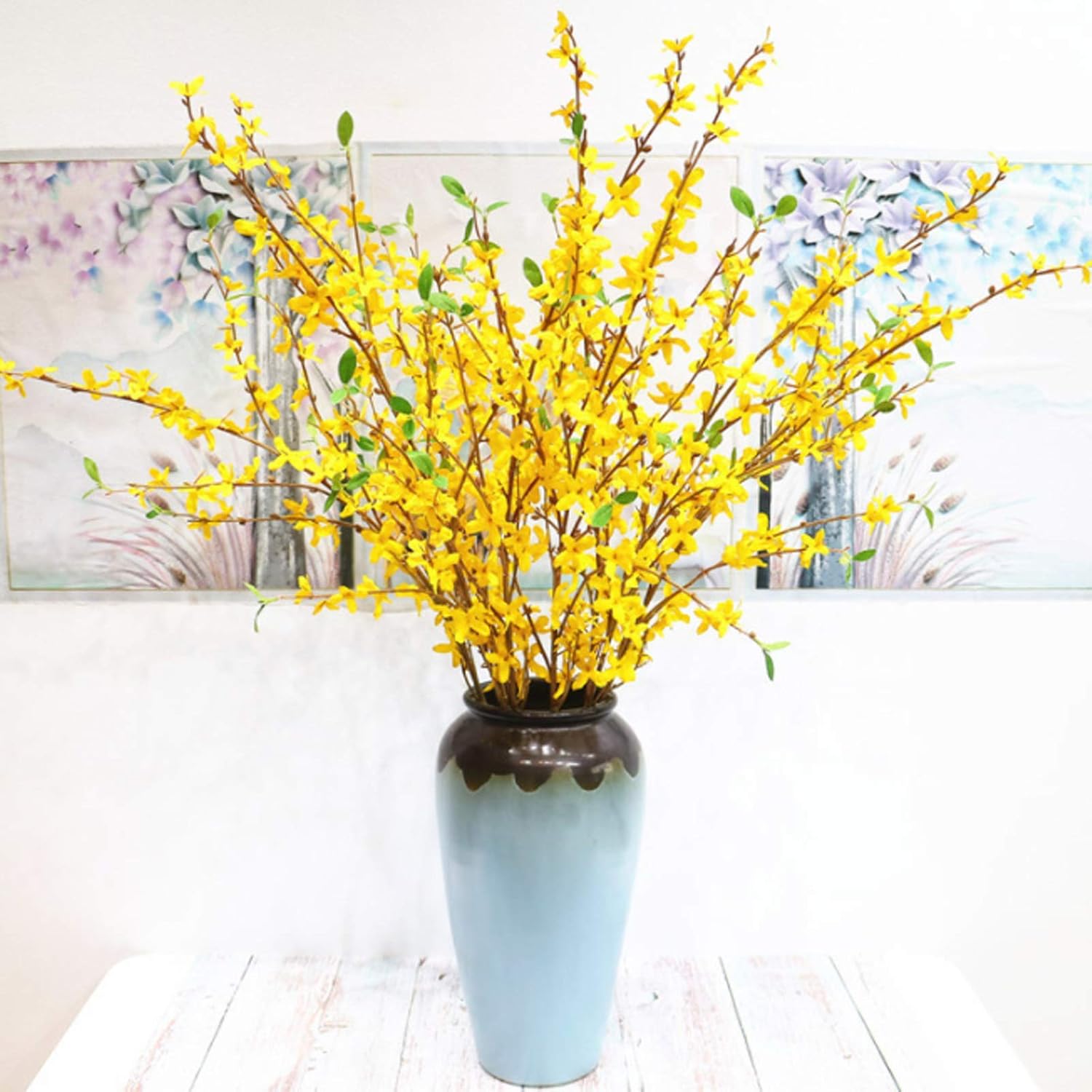 DULRLLY 6Pcs Artificial Forsythia Flower Branches 39 Inch Faux Yellow Jasmine Cherry Blossom Flowers Long Stems Silk Winter Spring Forsythia Flowers Bush for Floral Arrangement Wedding Home Decor