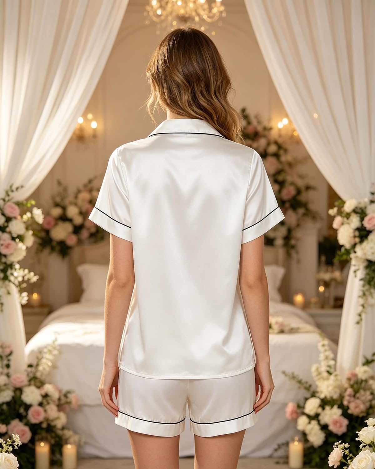 3 Piece Silk Satin Pajama Set for Women Soft V Neck Sleepwear image 2
