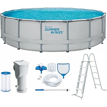 Summer Waves Frame Pool Round 549x132 cm Grey Above ground pool Plastic | Includes filter pump, floor fleece, tarpaulin, clea