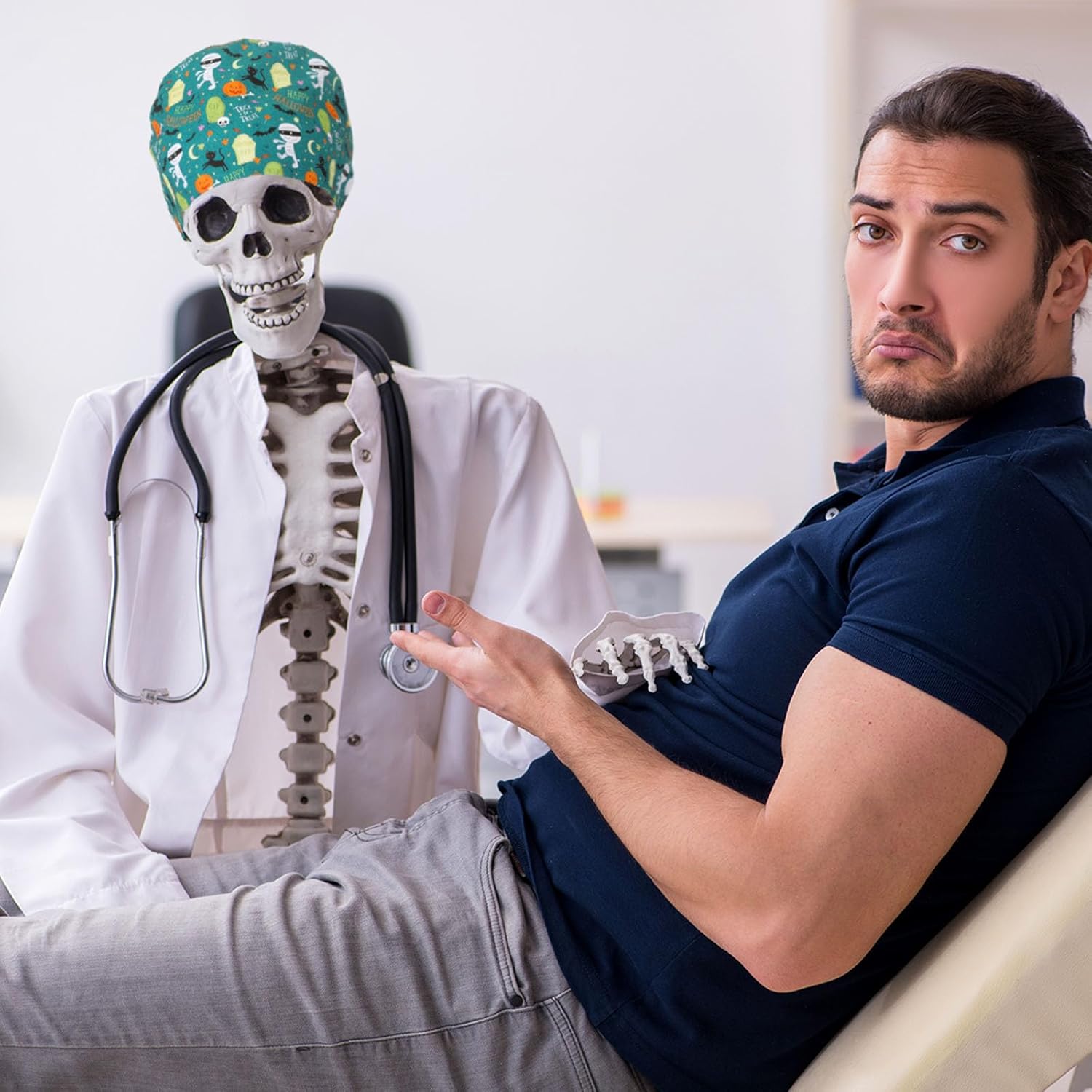 Xtinmee 12 Pcs Halloween Scrub Caps Women Adjustable Nursing Hats with Buttons Working Caps Sweatband Bouffant Nurse Hats Ponytail Holder Turban for Women Men Doctor Multicolor