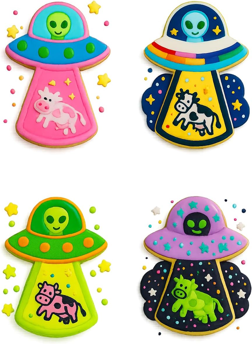 Mighty Gadget Alien with Cow Cookie Cutter & Stamp - 4x2.8" Fun Design for Space-Themed Parties (Random Color) image 4