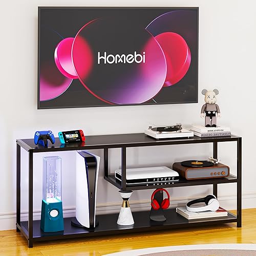 Miniatura 4 de HOME BI Soporte de TV para TV de hasta 55 pulgadas, centro de entretenimiento, mesa de consola de esquina, estante de televisión LED, gabinete de