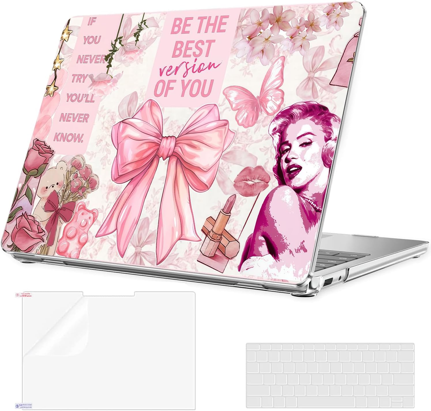 Case for Microsoft Surface Laptop 13 inch Copilot+PC 2025 (Model 2095) Creative Pattern Durable Scratch-Resistant,with Screen Protector+ Keyboard Cover,Blush Bows