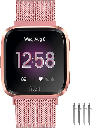 Meikeio - Extensibles metálicos de repuesto compatibles con Fitbit VersaVersa LiteVersa 2, correas de acero inoxidable