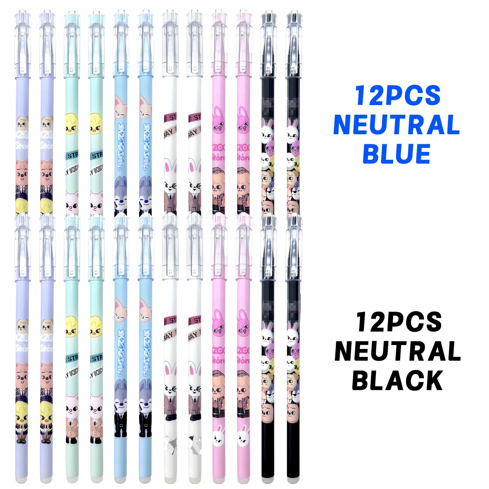 Stay Kids Pen, 24 Pcs Black/Blue 0.5Mm Roller Ball Cute Gel Ink Pens, Kpop Gel Pencils, Skzoo Neutral Pen, Student Supplies - Image 2