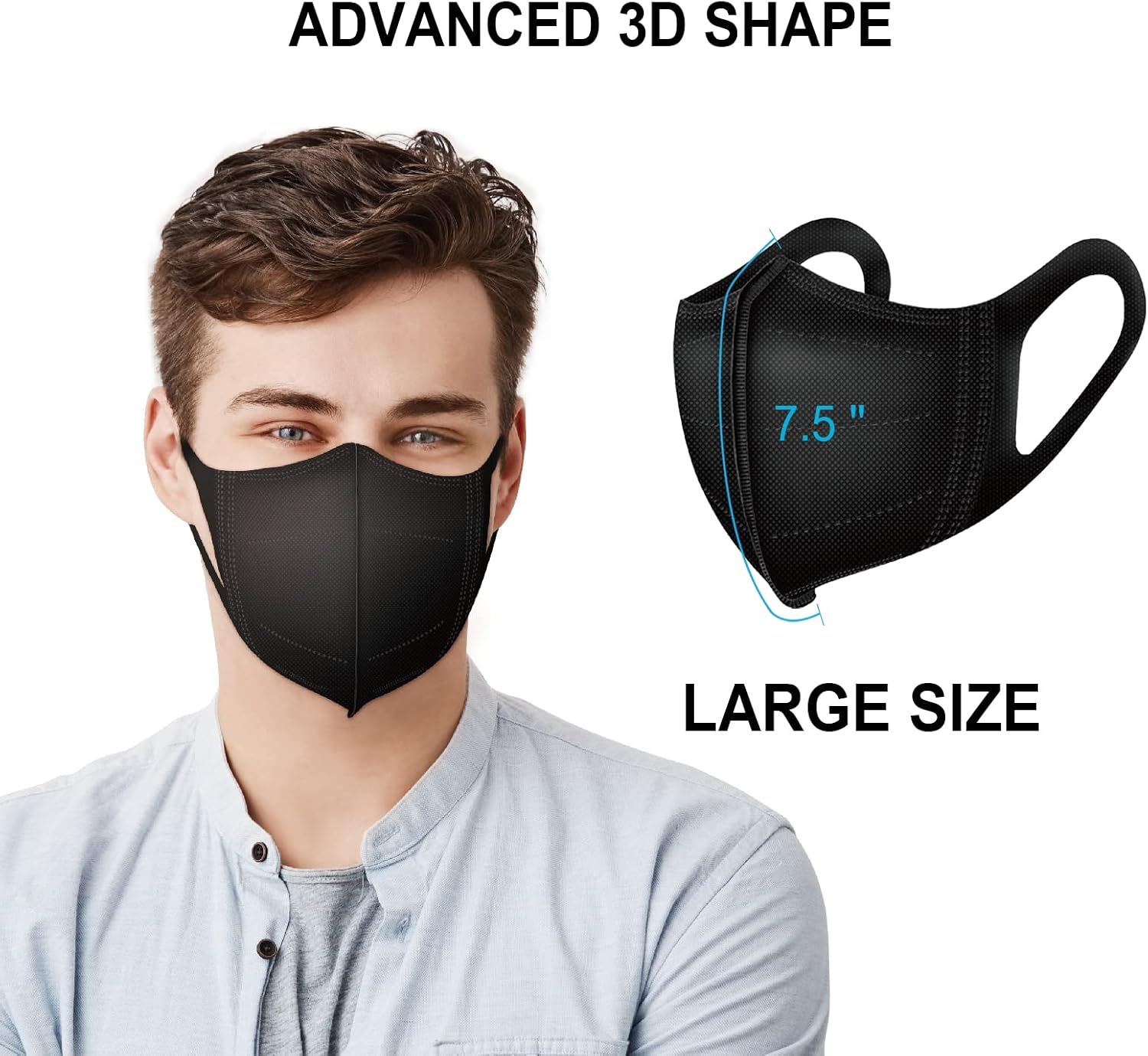 Comix 100 Pack 3D Disposable Masks, Black Face Masks, 3 Layers Masks for Adults