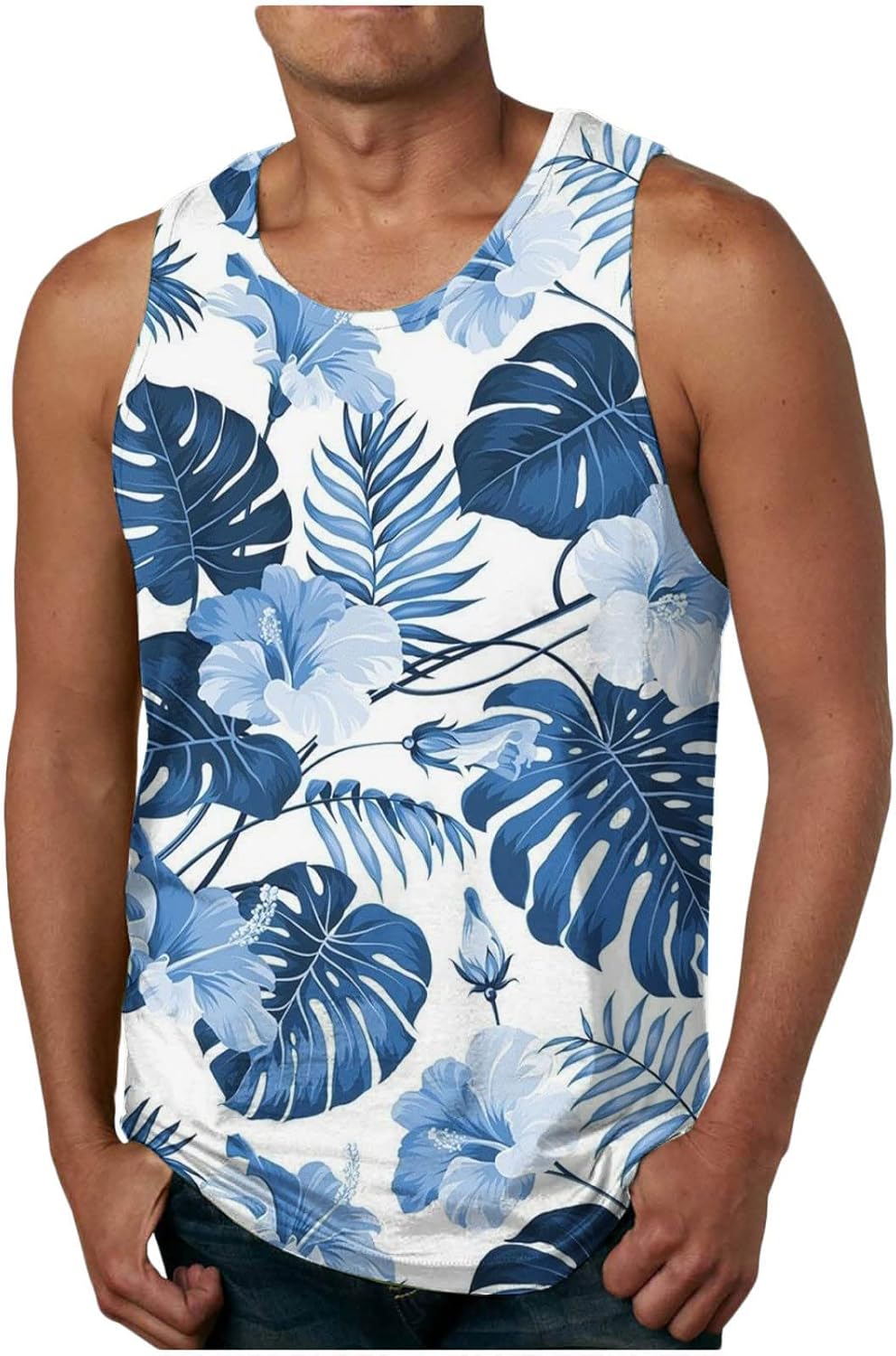 JEGULV Tank Tops Men Casual Beach Tropical Print Tees Plus Size Sleeveless Tee Shirts Summer Gym Workout Tank Top T-Shirts