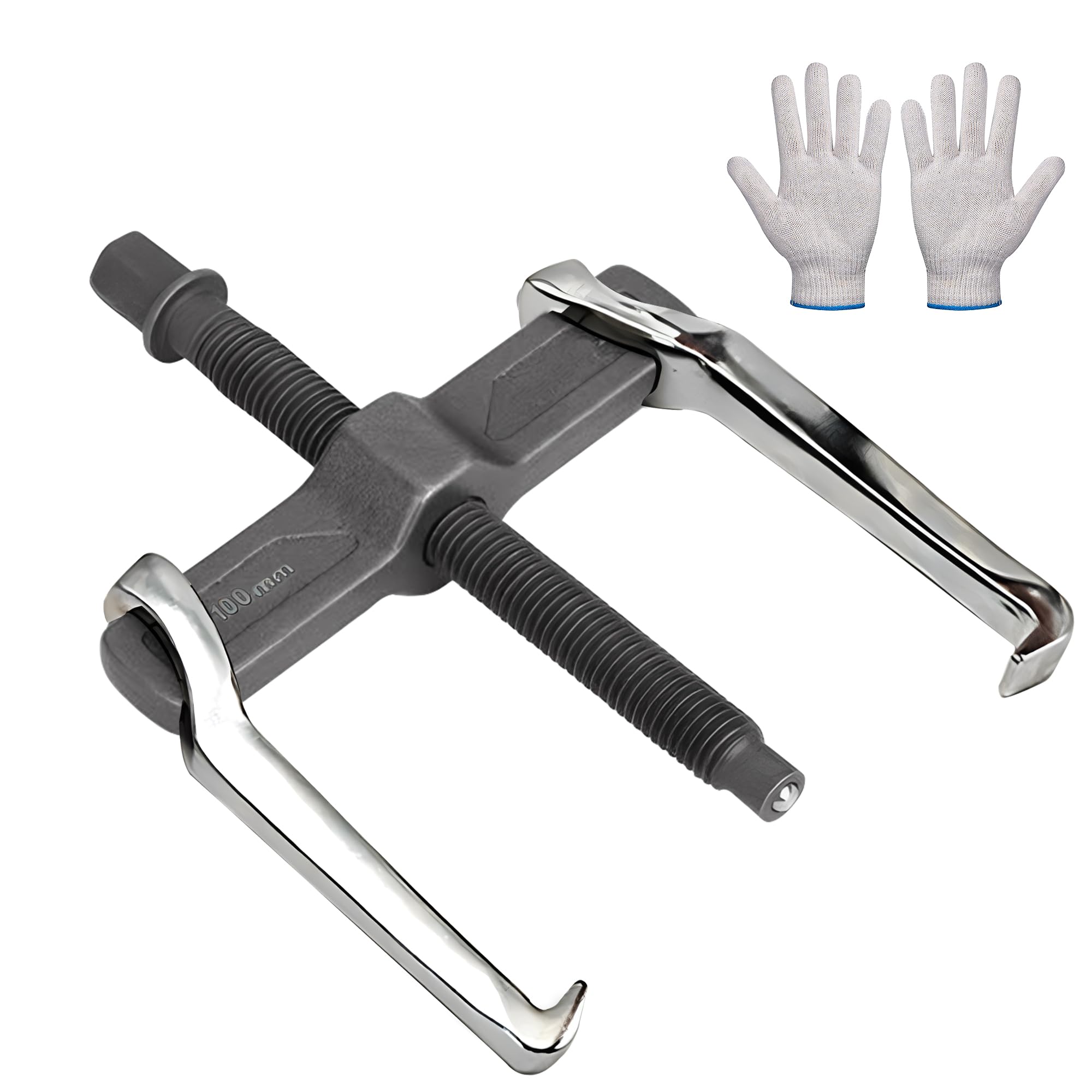 Estrattore a 2 Bracci da 100mm, con un Paio di Guanti in Cotone,Estrattore Cuscinett,iRinforzato Estrattore Universale a 2 Griffe,per la Rimozione di Piccoli Cuscinetti, Ingranaggi, Puleggia