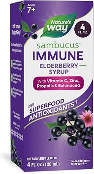 Nature's Way Sambucus Immune Elderberry Syrup with Vitamin C, Zinc, 4 Fl Oz