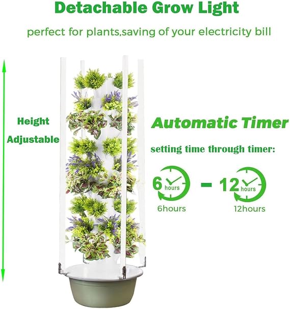 Hydroponics Tower Growing System, 20/28/36 Pods Vertical Garden with LED Grow Light, Hydroponic Grow Kit with Hydrating Pump, Aquaponics Growing System Kit for Leafy Vegetables and Fruits,9Layer