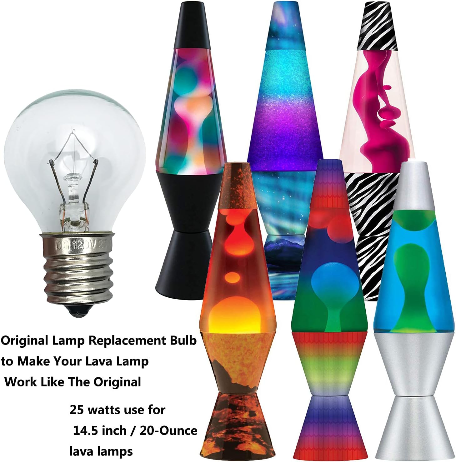 Buy Lava Lamp Bulb 25 Watt E17 Base Replacement Bulbs The Original For 14 5 Inch 20 Ounce Glitter And Lamps S11 Dimmable Warm White Pack Of 6 Online In Taiwan B07dvj3vkm 