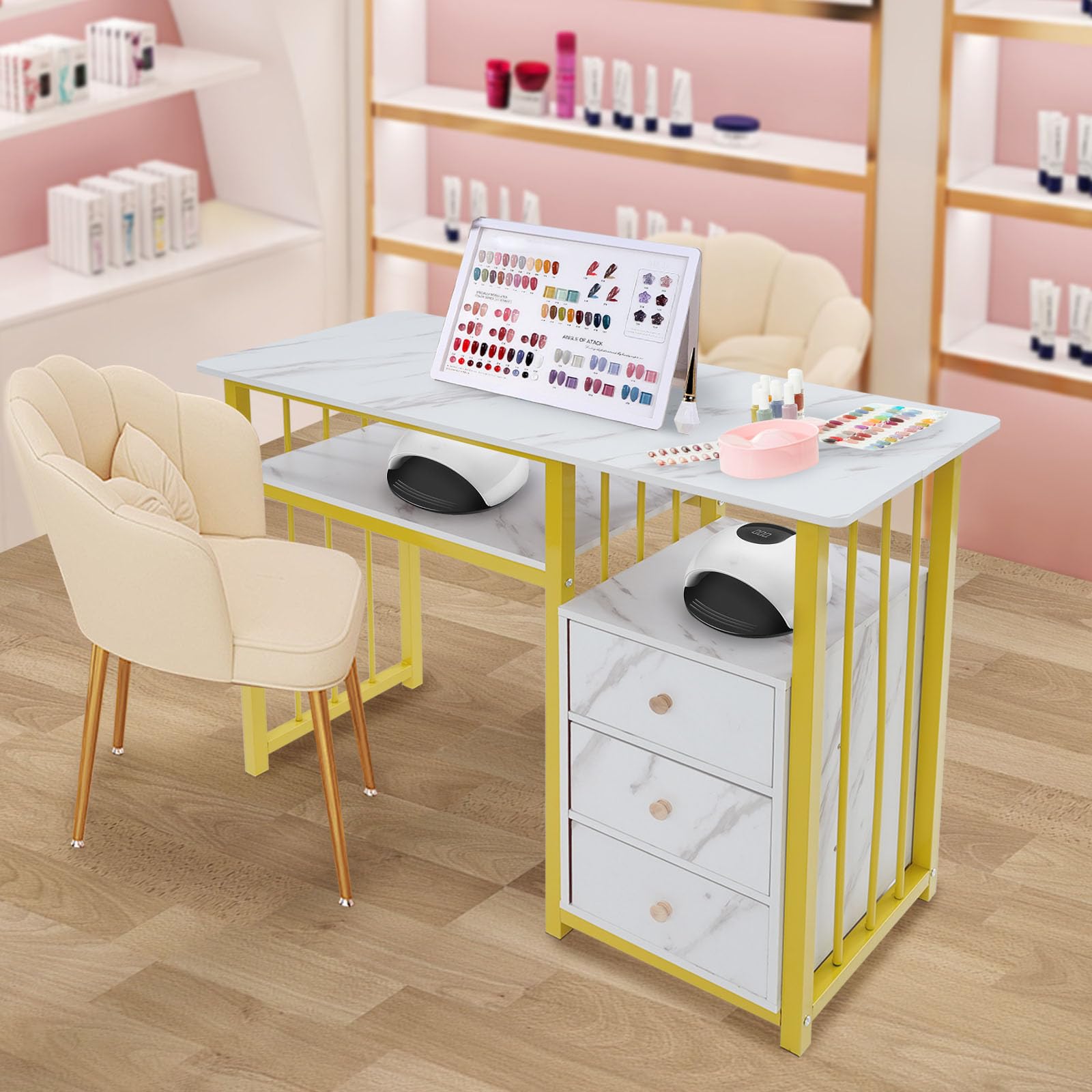Tavolo per manicure con 3 cassetti, scrivania per unghie 100x40x76 cm, tavolo da studio e da computer, piccolo banco da lavoro per salone di bellezza, home spa e ufficio