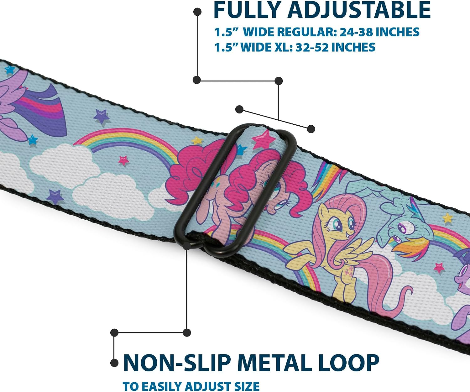 Hasbro Belt, Seatbelt Buckle Belt, My Little Pony Title Logo Full Color Sky Blue, Adjustable