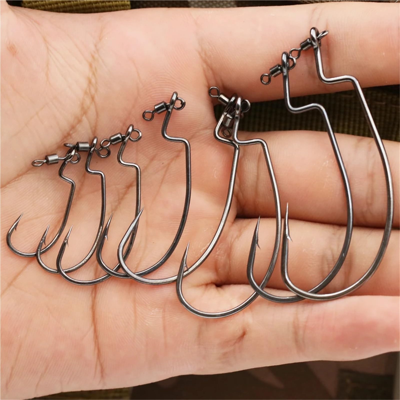 10 ganci girevoli a forma di goccia per pesca con esche morbide, in acqua salata e d'acqua dolce