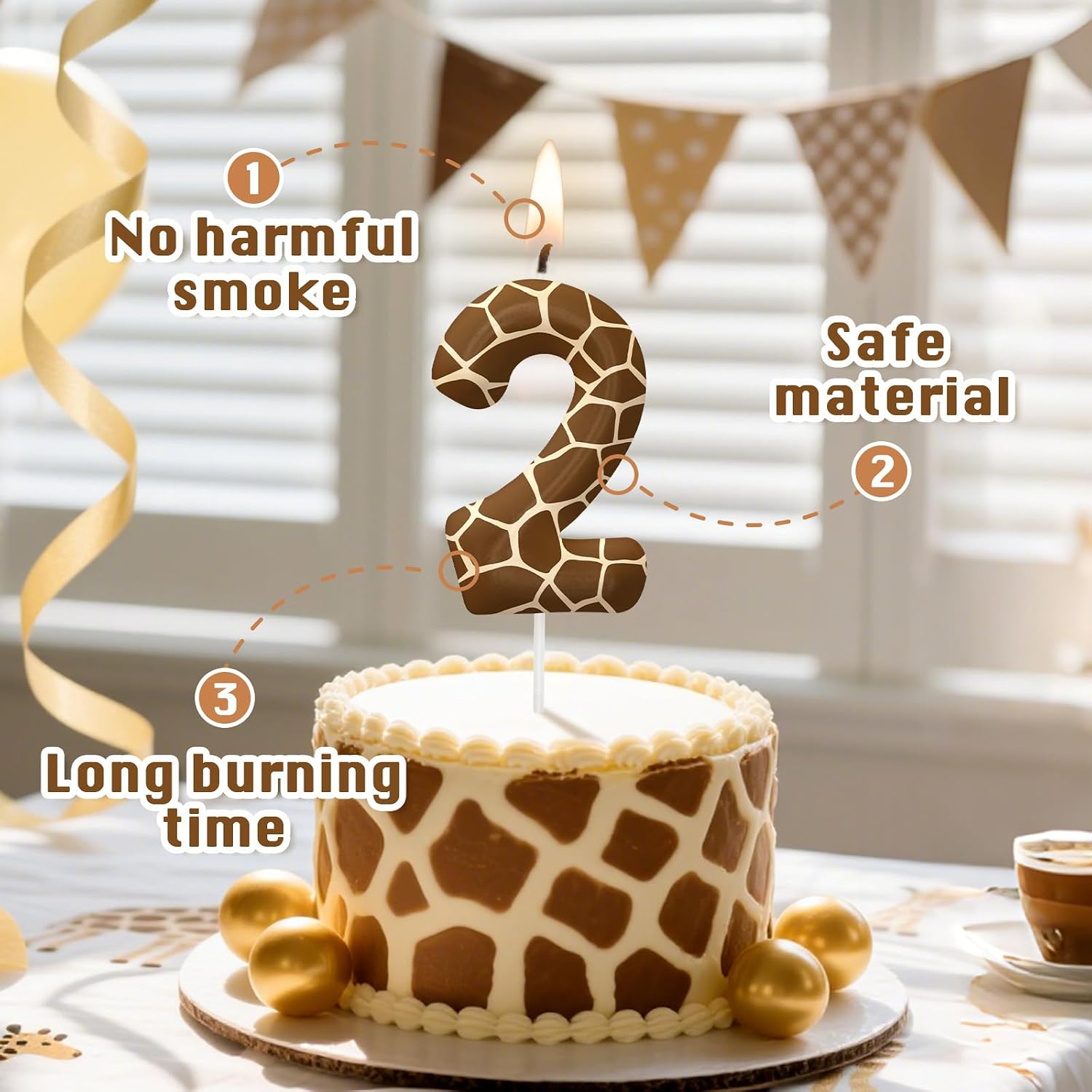 Giraffe Number 12 Birthday Candles, Animal Themed Cake Topper for Boys Girls Cake Decorations, Birthday Decorations Party Supplies, Number Candles for Party Decor image 4