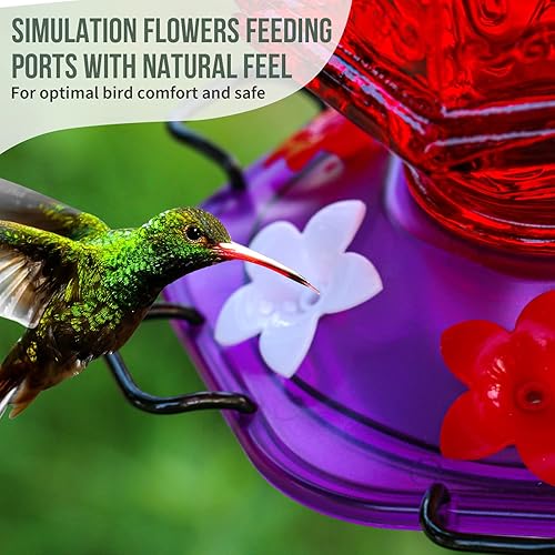 Miniatura 4 de Billion Sky Comedero para colibríes, botella en forma de linterna, 6 puertos de alimentación de flores de simulación, 26 onzas líquidas, comederos