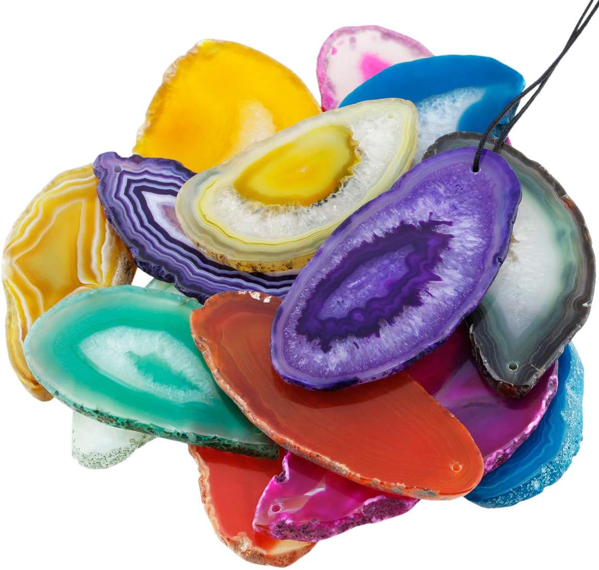 KYEYGWO Top Drilled Irregular Agate Quartz Slice Pendant Jewelry Charms for Jewelry Making Pack of 10, 01-Muticolor