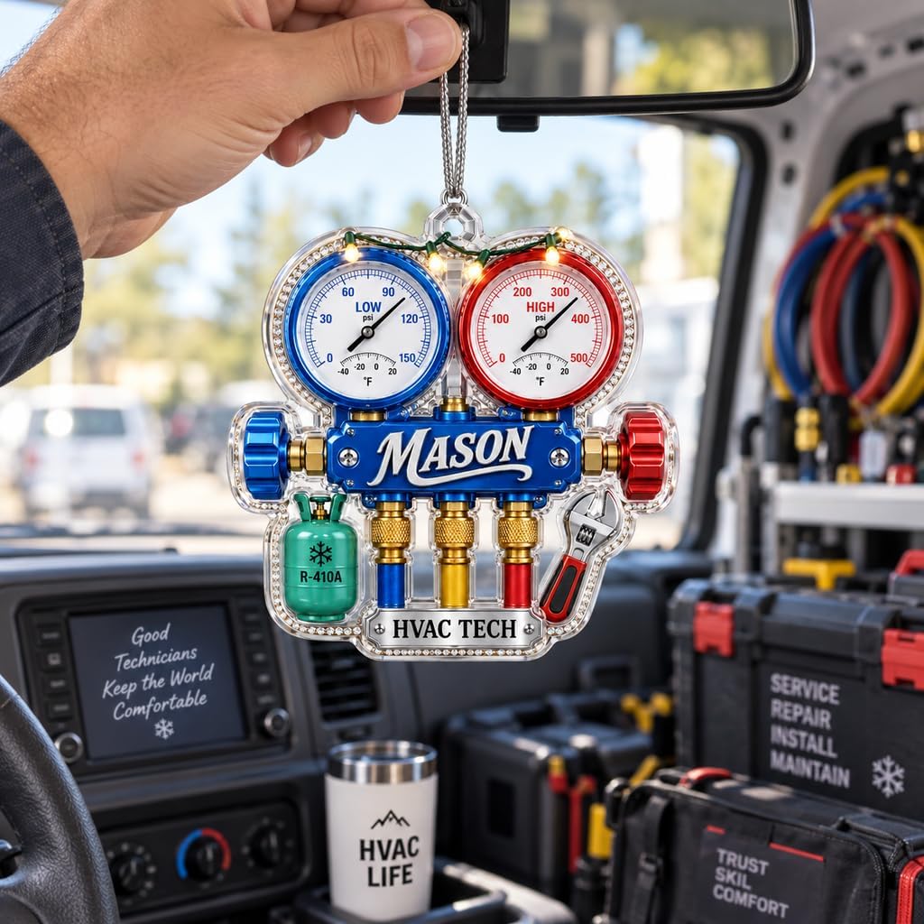 Acrylic Ornament Manifold Gauge Set with Refrigerant Cylinder and Wrench, Hanging Gift for HVAC Technician