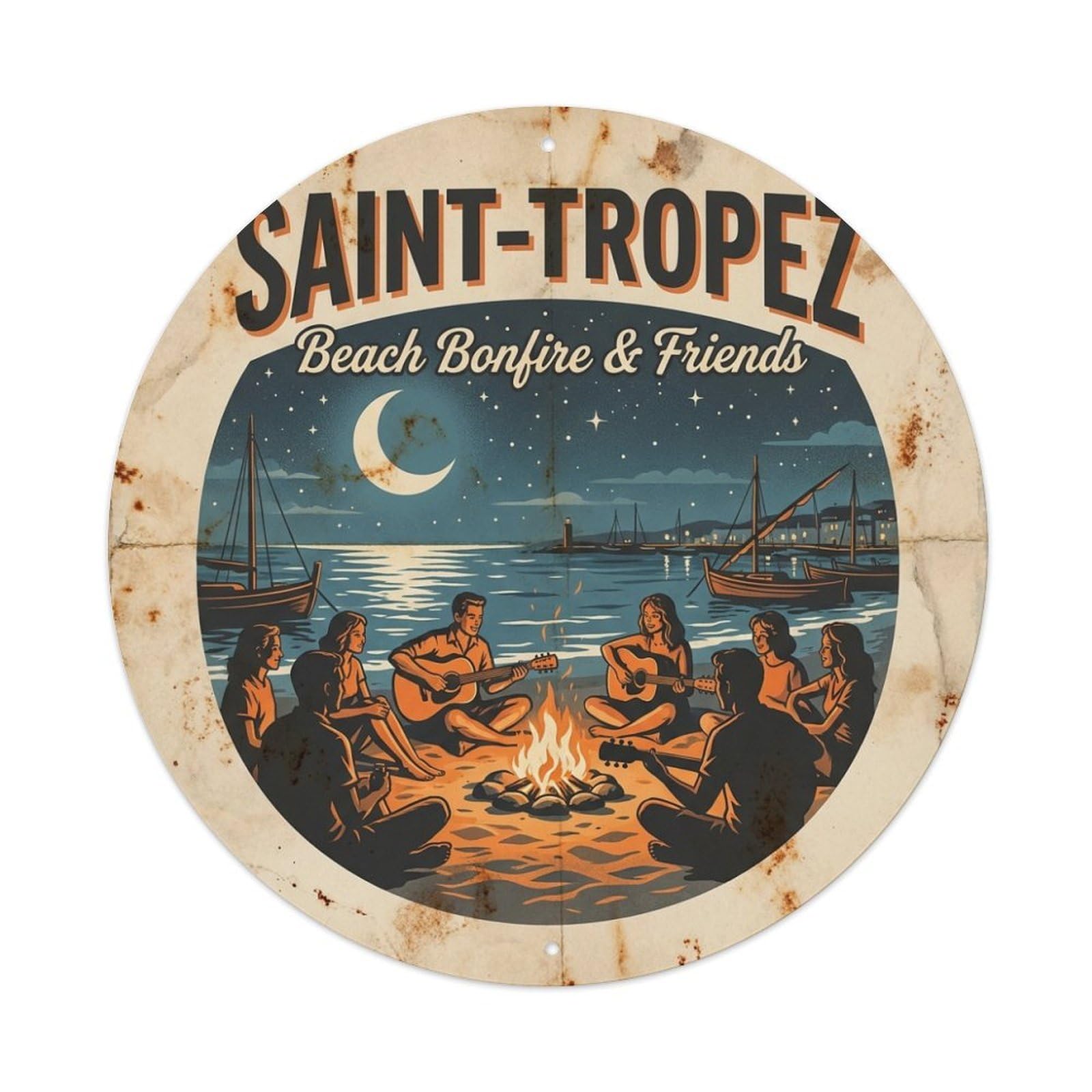 France Saint Tropez Beach Bonfire Friends Travel Metal Tin Sign