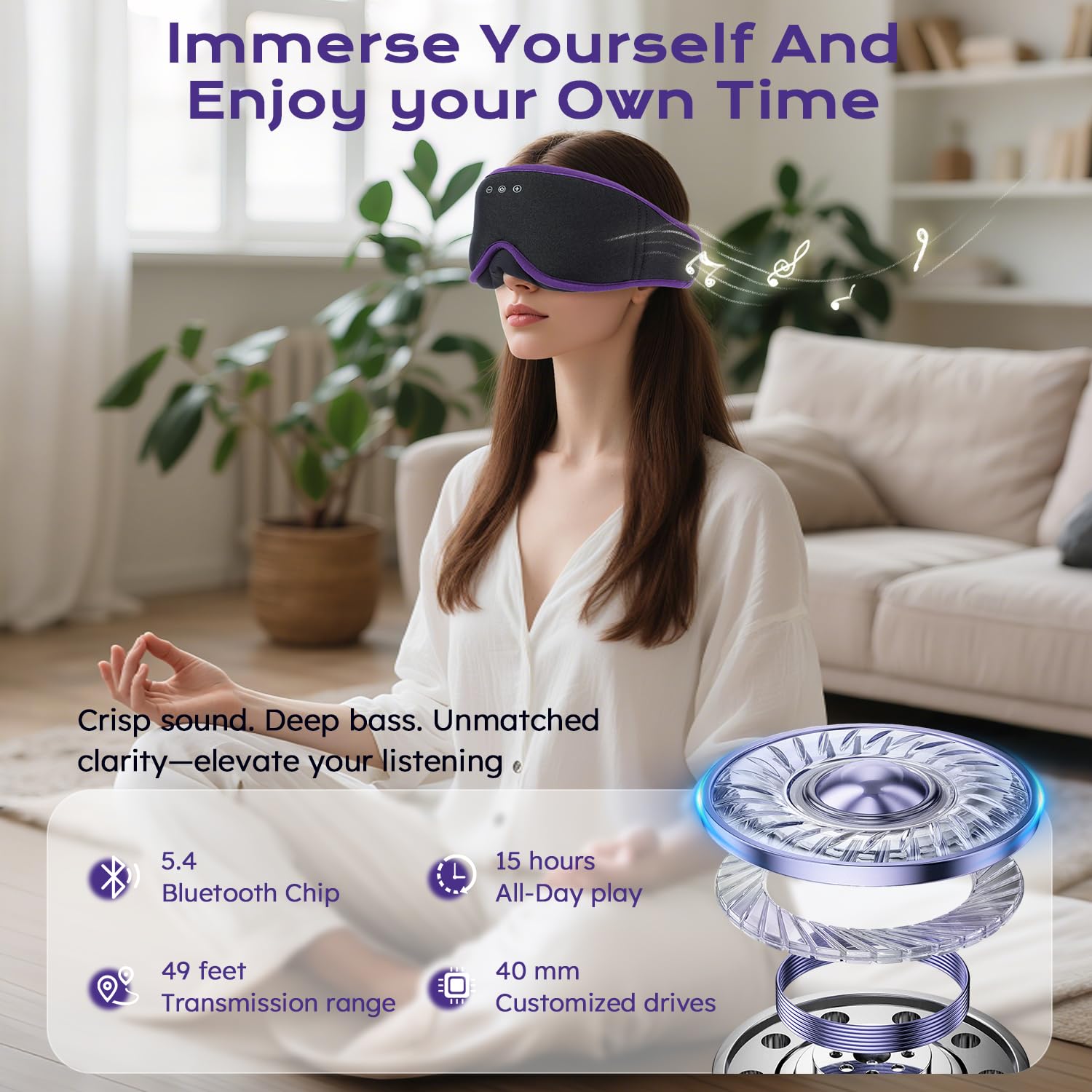 LC-dolida Bluetooth Schlafmaske mit Kopfhörern, Komplettes Blackout & Weich | Weiches 4D-Gewebe,Leichtes Augenmaske Schlafbrille Schlafkopfhörer, HiFi-Sound,Einstellbarer Riemen,15-Stunden-Akku