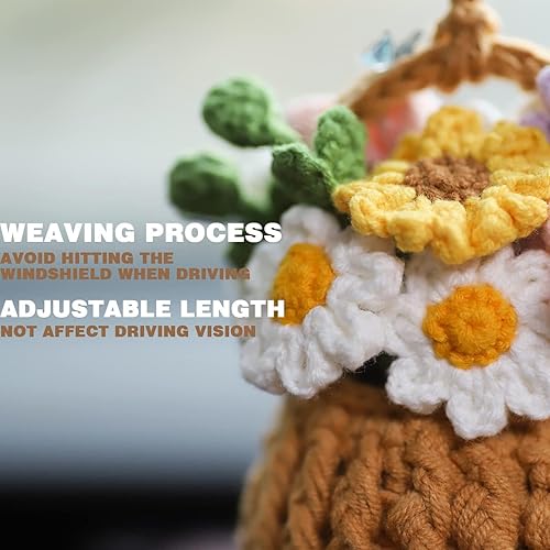 Miniatura 6 de Kaxenig Cute Potted Plants Crochet Car Hanging Accessories for Women Men Handmade Knitted Rear View Car Interior Aesthetic Ornament