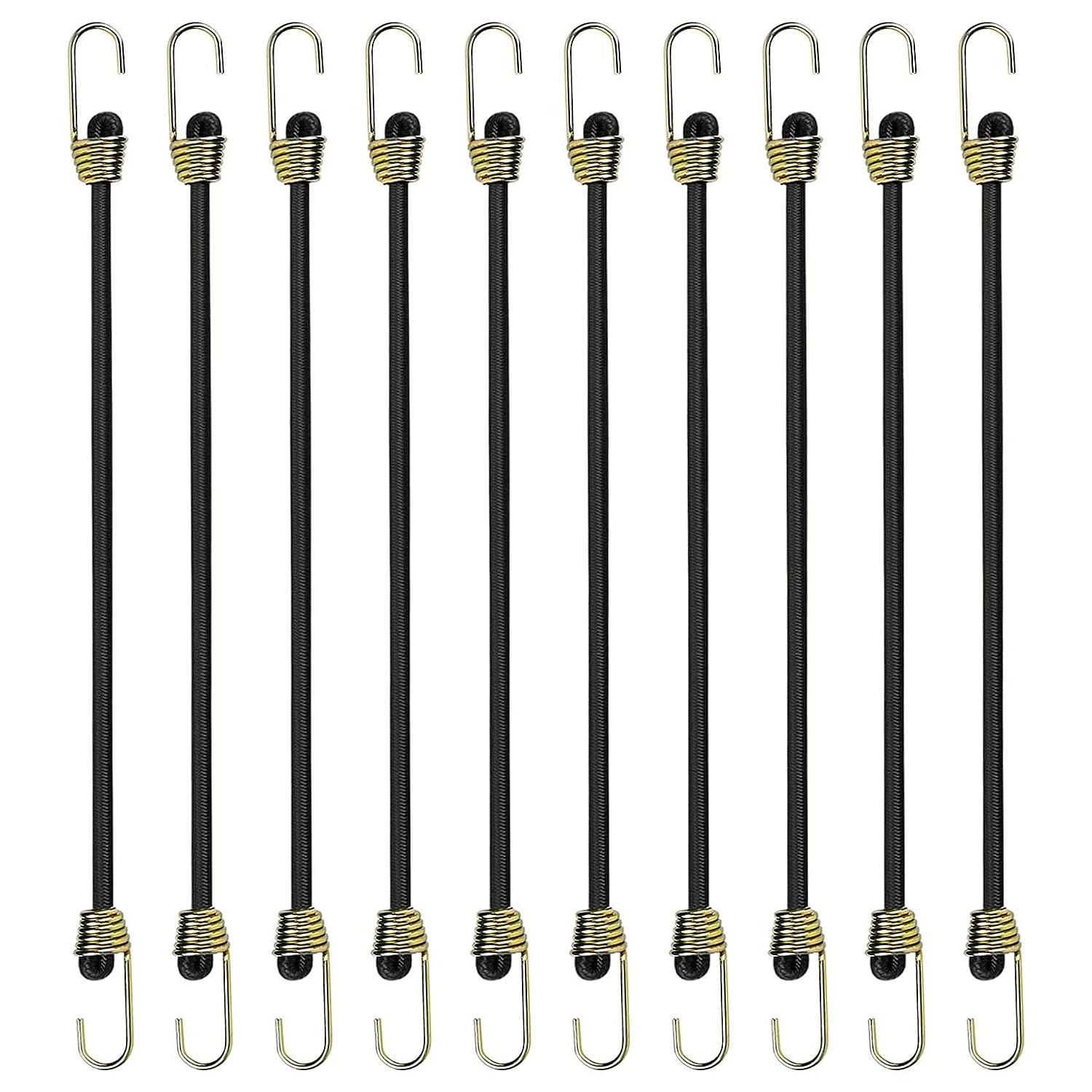 SULIVES Heavy Duty Bungee Cords with Hooks Multifunctional Bungee Straps Portable Elastic Straps for Hiking Camping Small Items Bundling Pack of 10