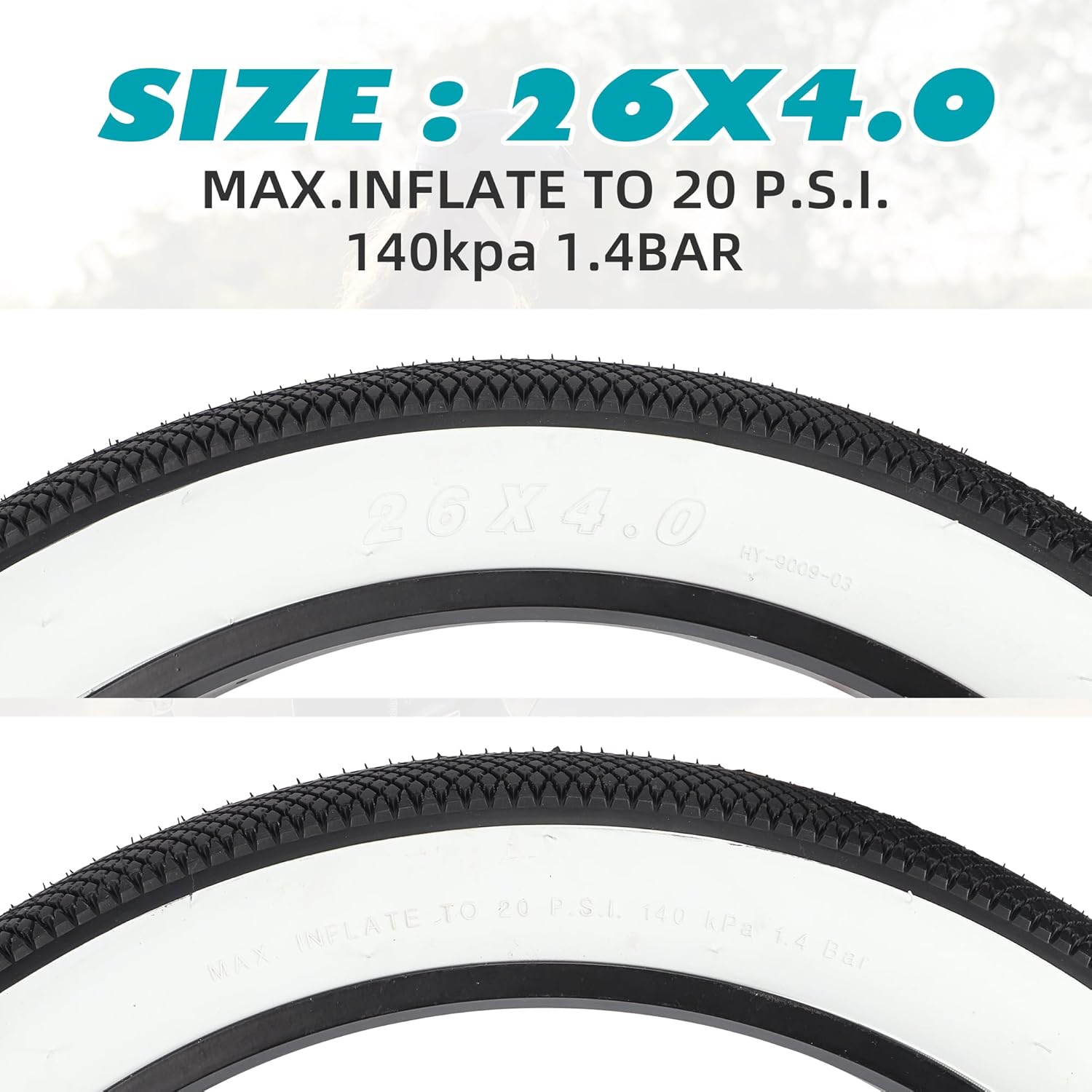 E Bike 20/26x4.0 Fat tire 20 x 4 Fat tire 20x4 Bike tire 1 Pack Heavy Duty High-Performance Wear-Resistant E-Bike Mountain Snow Bike Tire ，Fat Bike Tires，Brown Wall/White Wall/Black